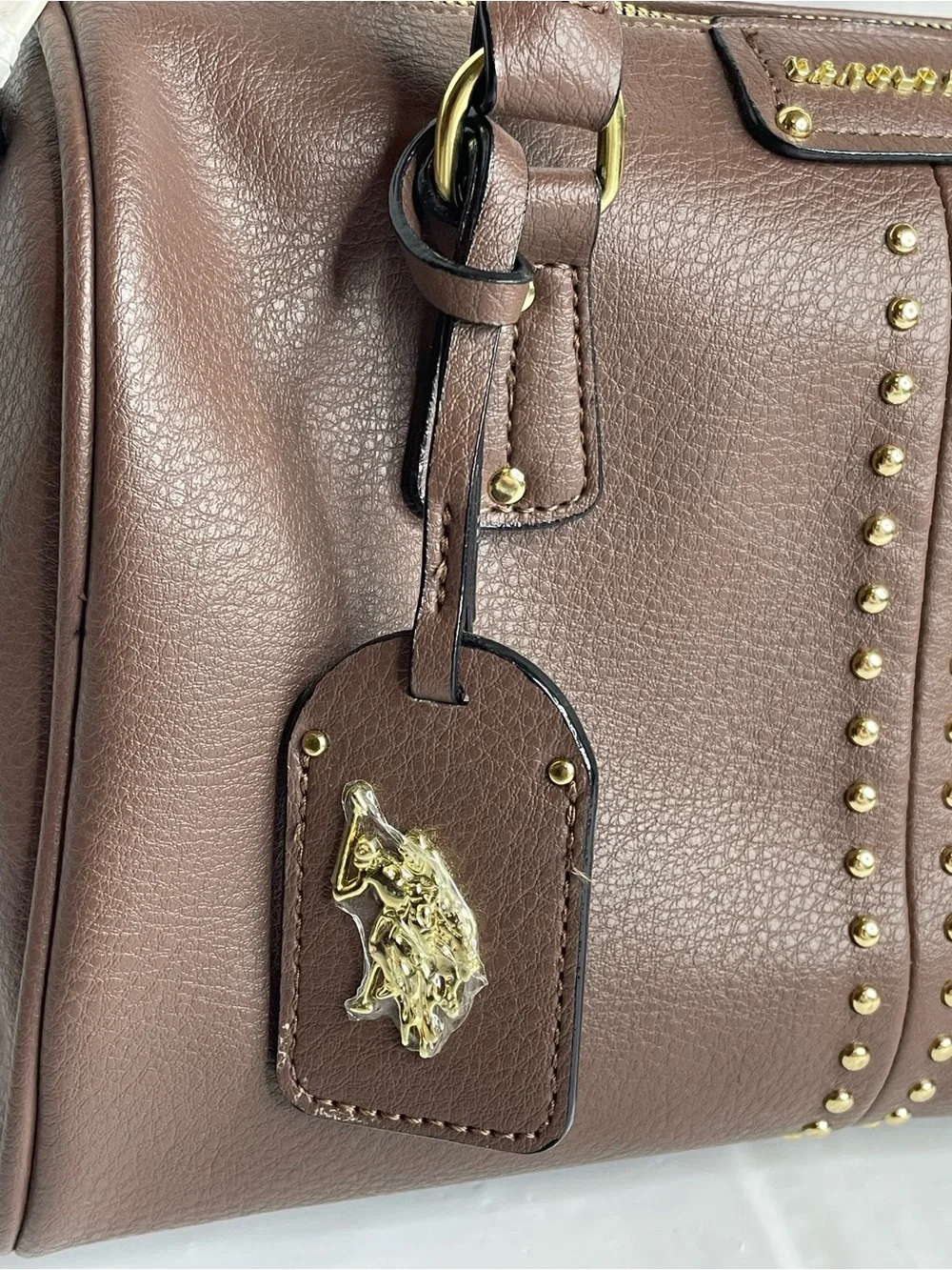 U.S. Polo Assn. Brown Satchel with Gold Studs